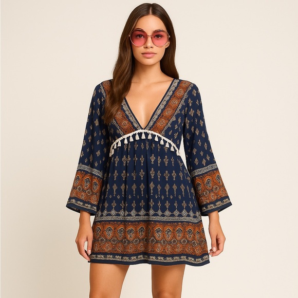 KORI AMERICA Paisley Flare Sleeve Trapeze Dress, size Medium - Picture 8 of 8